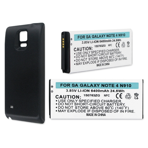 SAMSUNG GALAXY NOTE 4 3.85V 6Ah LI-ION EXT BATT W/NFC+BLACK CVR  + FREE SHIPPING