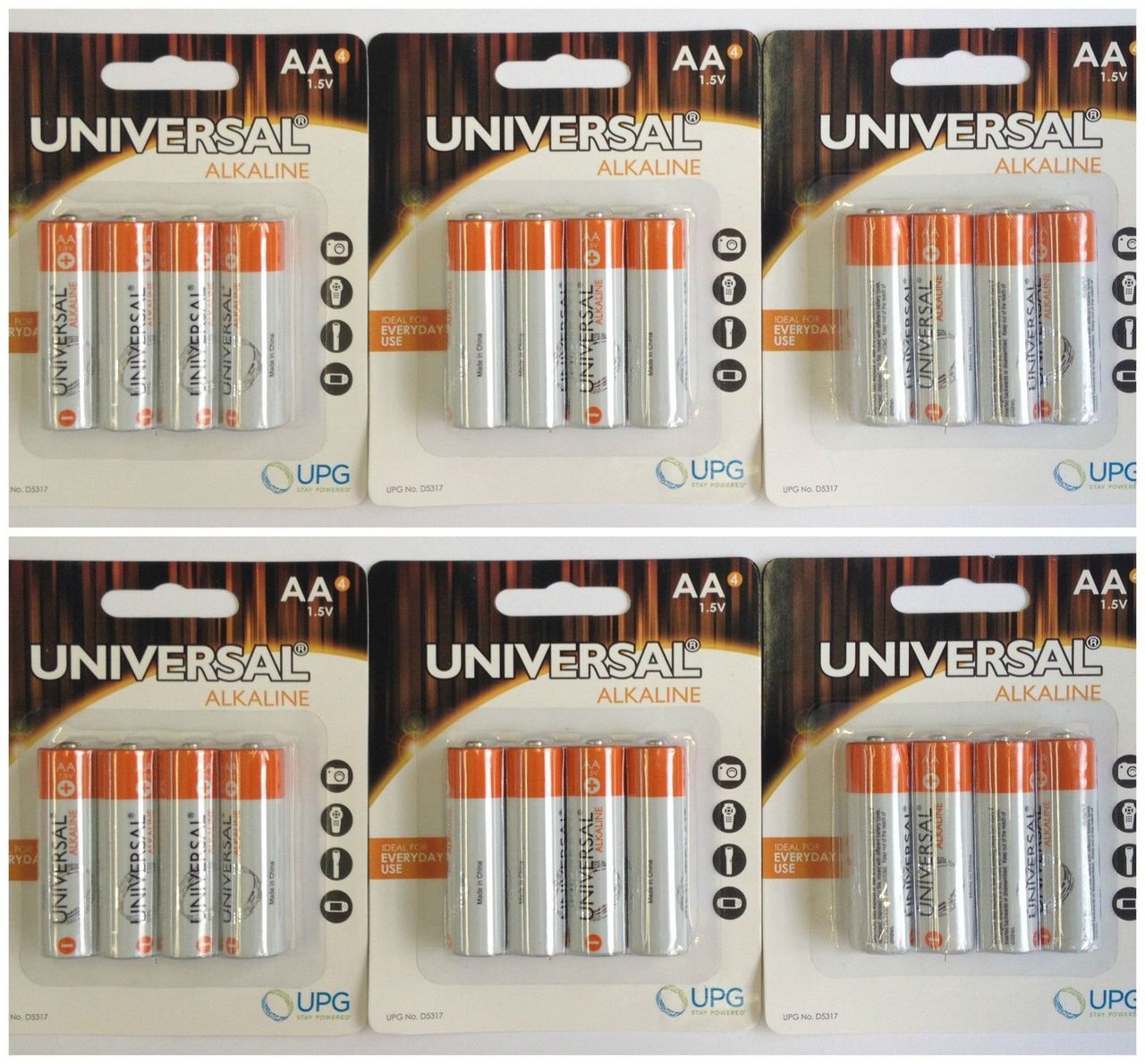 100 PACK OF UNIVERSAL AA ALKALINE BATTERIES IN RETAIL PACKAGING + FREE SHIPPING