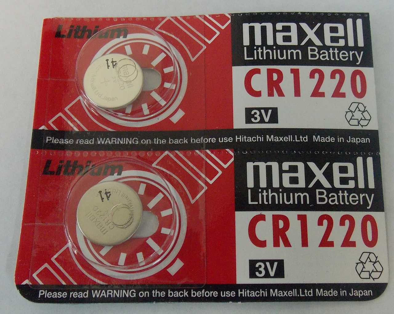 Maxell CR1220 3V Lithium Coin Battery  2 Pack -  FREE SHIPPING!