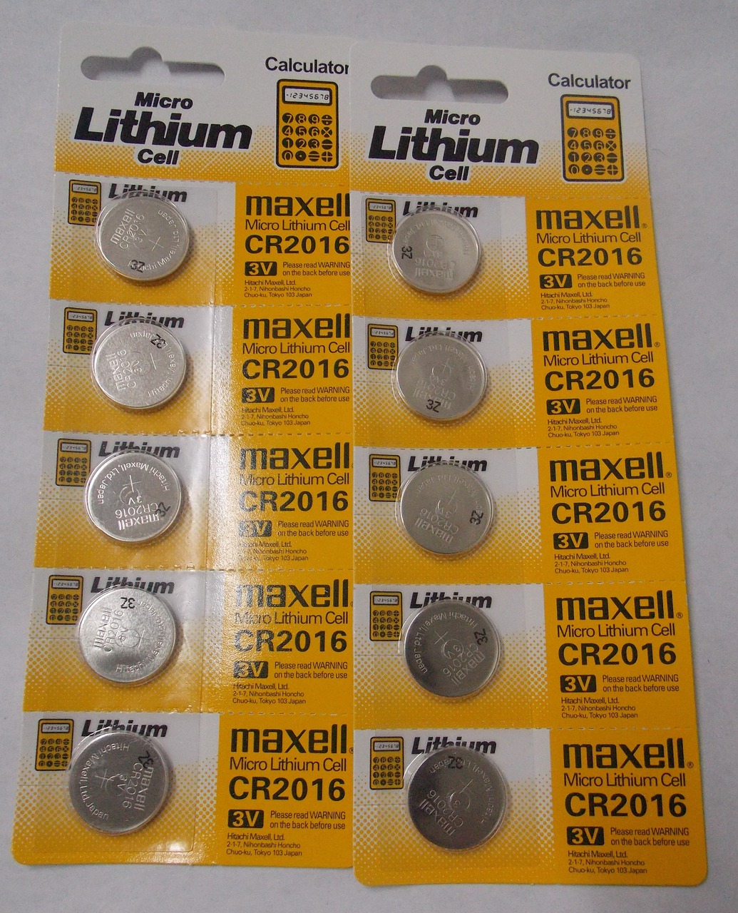 Maxell CR2016 3 Volt Lithium Coin Battery - 10 Pack -  FREE SHIPPING!