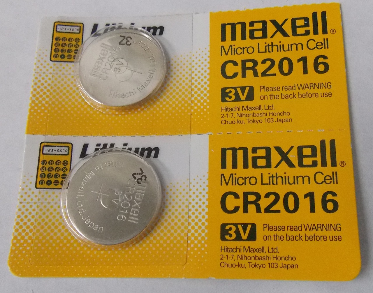 Maxell CR2016 3 Volt Lithium Coin Battery - 2 Pack -  FREE SHIPPING!