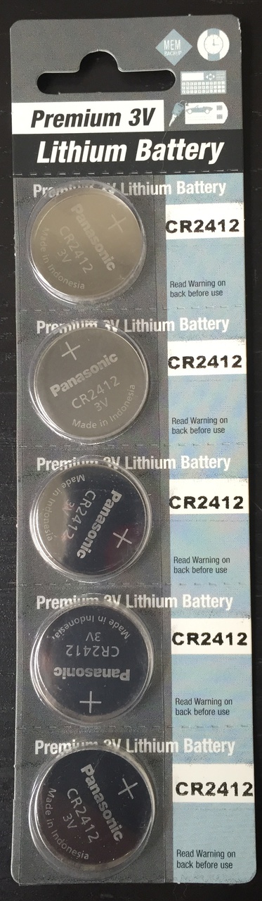 Panasonic CR2412 3V Lithium Coin Battery - 5 Pack + Free Shipping