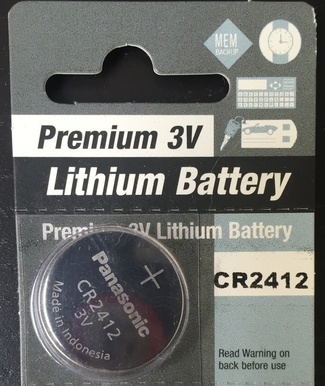 Panasonic CR2412 3V Lithium Coin Battery - 1 Pack + Free Shipping