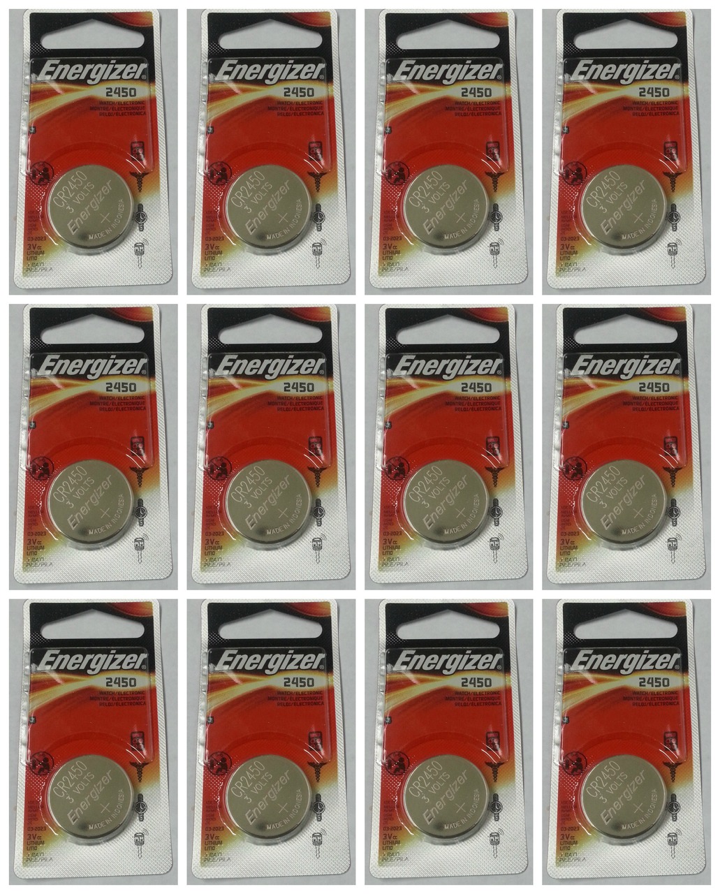 Energizer CR2450 3V Lithium Coin Battery 12 Pack + FREE SHIPPING