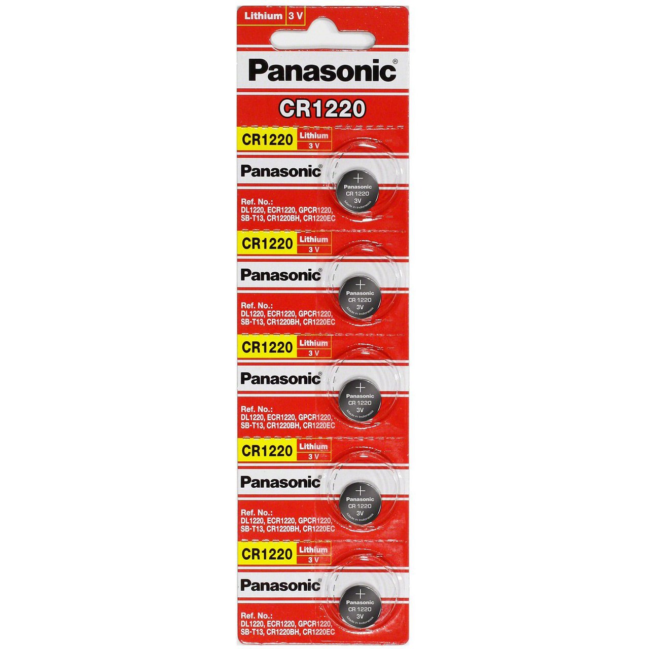 Panasonic CR1220 3V Lithium Coin Battery - 5 Pack + FREE SHIPPING!