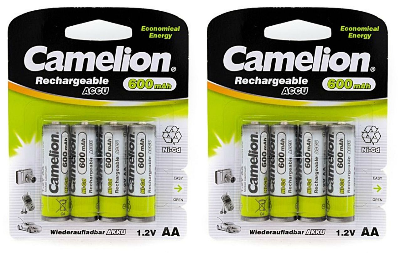 Camelion AA Rechargeable NiCD Batteries 600mAH 8 Pack Retail + FREE SHIPPING!