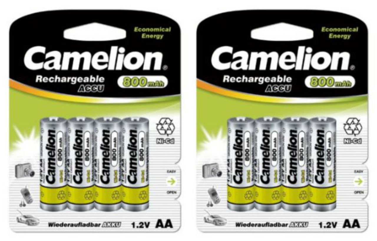 Camelion AA Rechargeable NiCD Batteries 800mAH 8 Pack Retail + FREE SHIPPING!