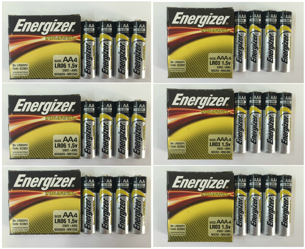 24 Piece Combo Pack - Energizer Industrial Alkaline 12 AAA + 12 AA - FREE SHIPPING!