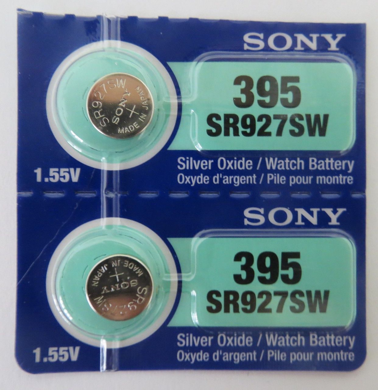 Sony 395/399 - SR927 Silver Oxide Button Battery 1.55V - 2 Pack + FREE SHIPPING!