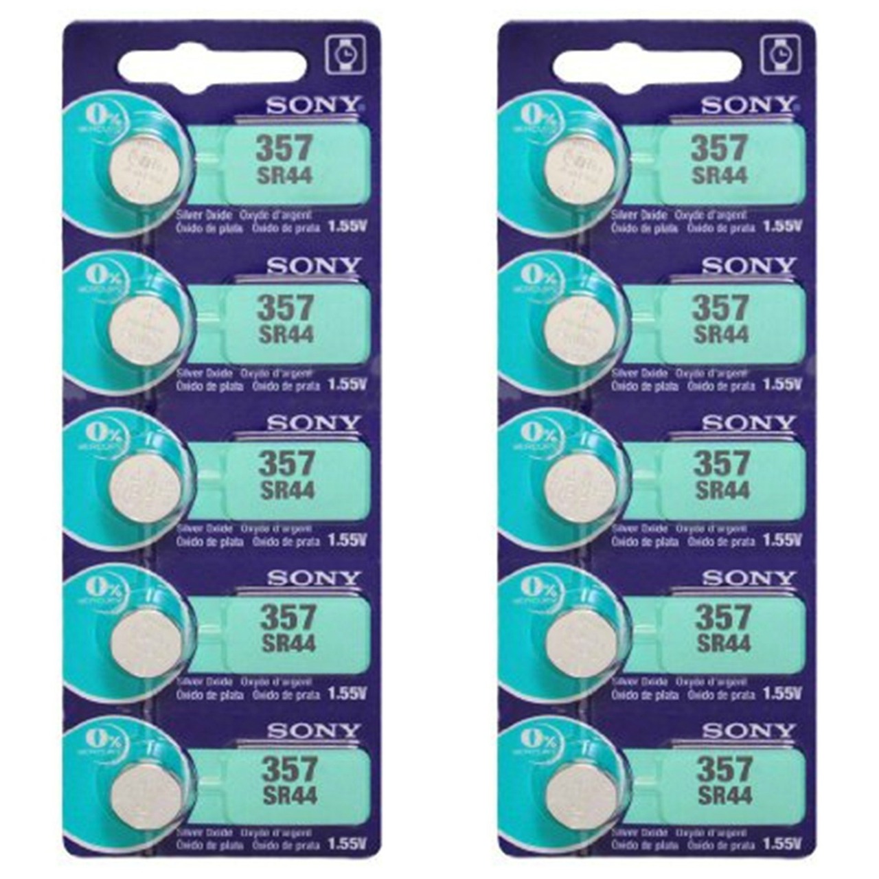 Sony 357/303 - SR44 Silver Oxide Button Battery 1.55V - 10 Pack + FREE SHIPPING!