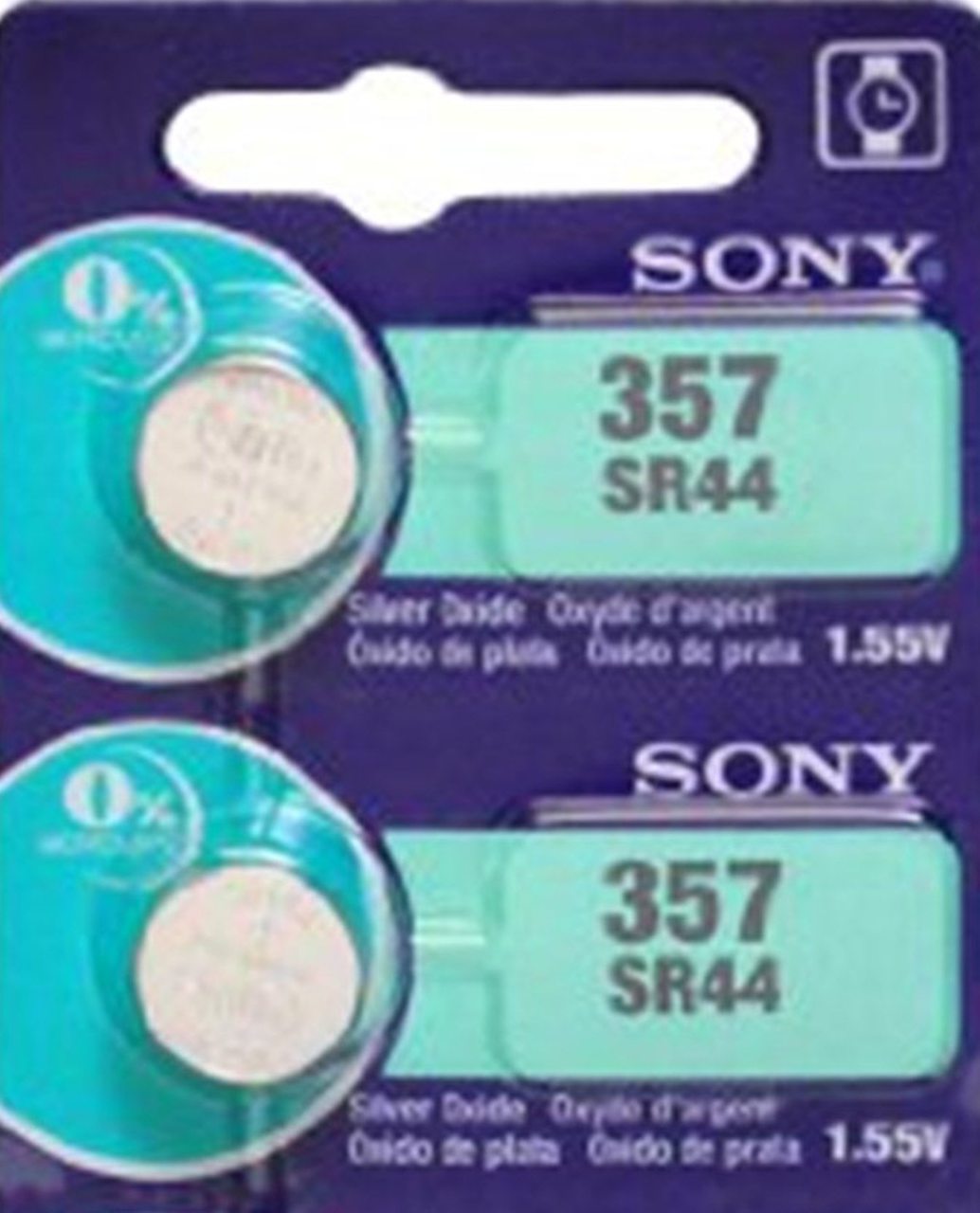 Sony 357/303 - SR44 Silver Oxide Button Battery 1.55V - 2 Pack + FREE SHIPPING!