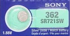 Sony 362/361 - SR721 Silver Oxide Button Battery 1.55V - 50 Pack + FREE SHIPPING!