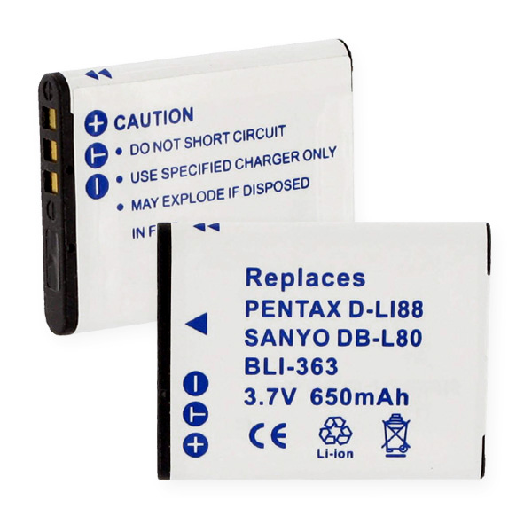 PENTAX D-Li88 And SANYO DB-L80 LI-ION 650mAh Video Battery