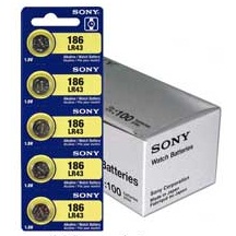 Sony LR43 - 186 Alkaline Button Battery 1.5V - 100 Pack - FREE SHIPPING