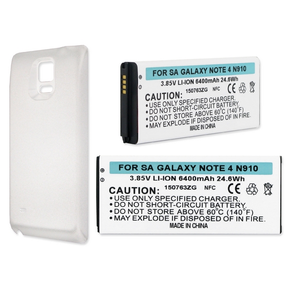 SAMSUNG GALAXY NOTE 4 3.85V 6Ah LI-ION EXT BATT W/NFC+WHITE CVR + FREE SHIPPING