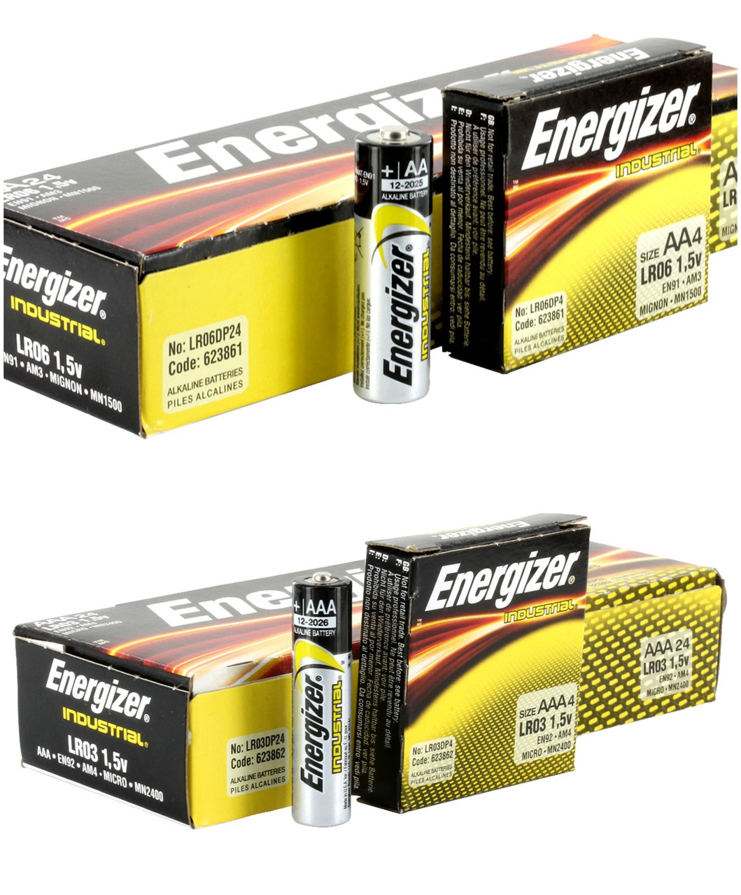 48 Piece Combo Pack - Energizer Industrial Alkaline 24 AAA + 24 AA - FREE SHIPPING!