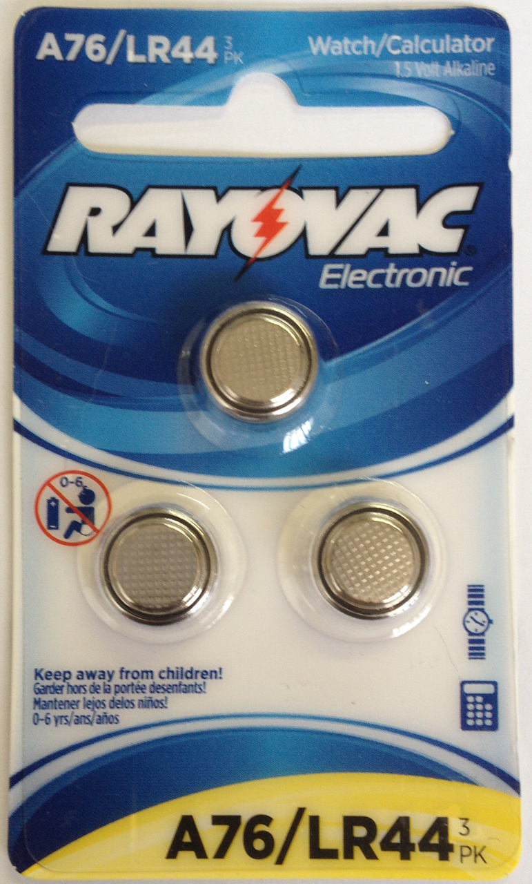 Rayovac A76 / LR44 - A76 Alkaline Button Battery 1.5V - 3 Pack On Retail Card + FREE SHIPPING!